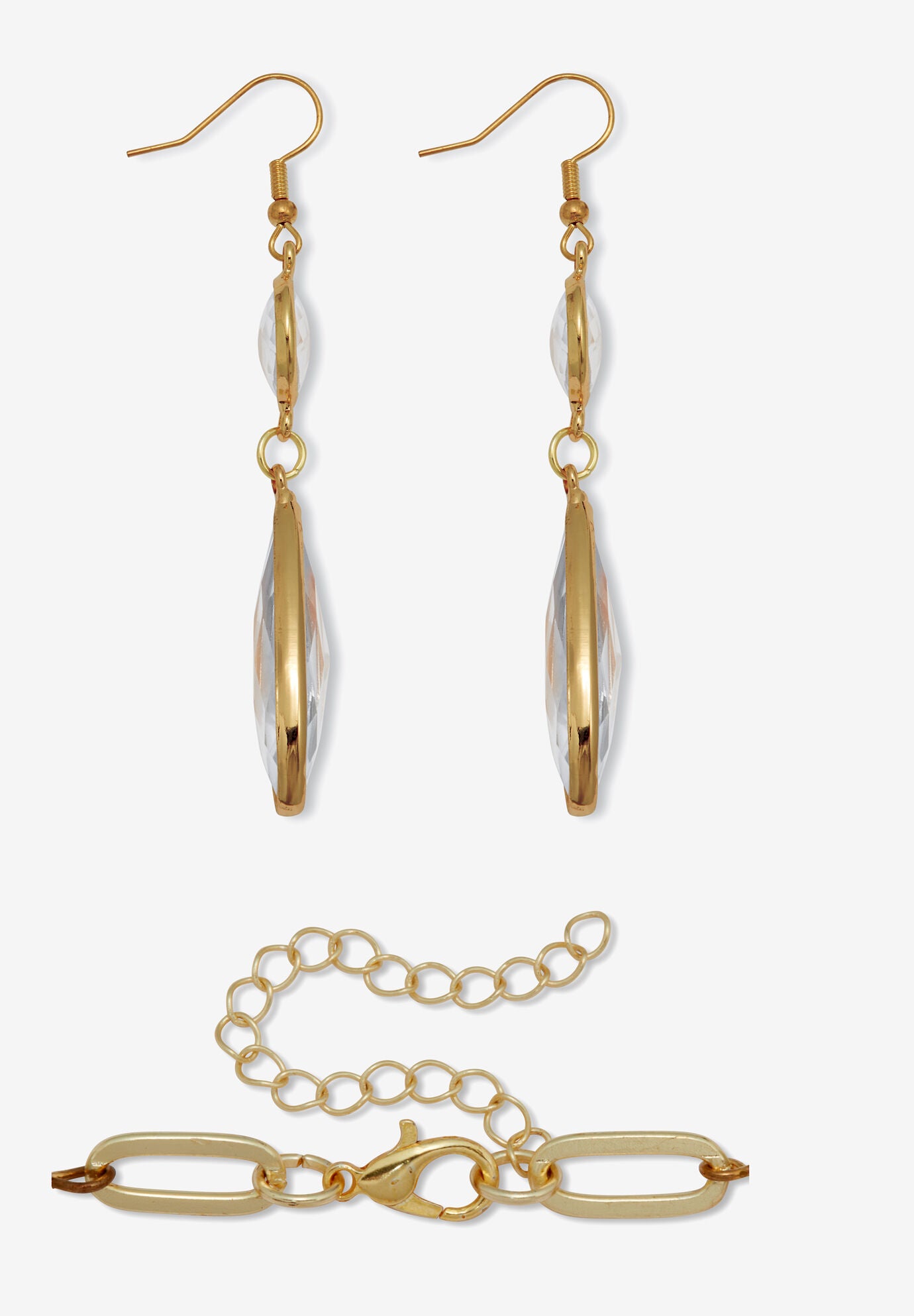 Crystal Goldtone Drop Necklace And Crystal Earrings, 2-Piece Set, , on-hover image number 1