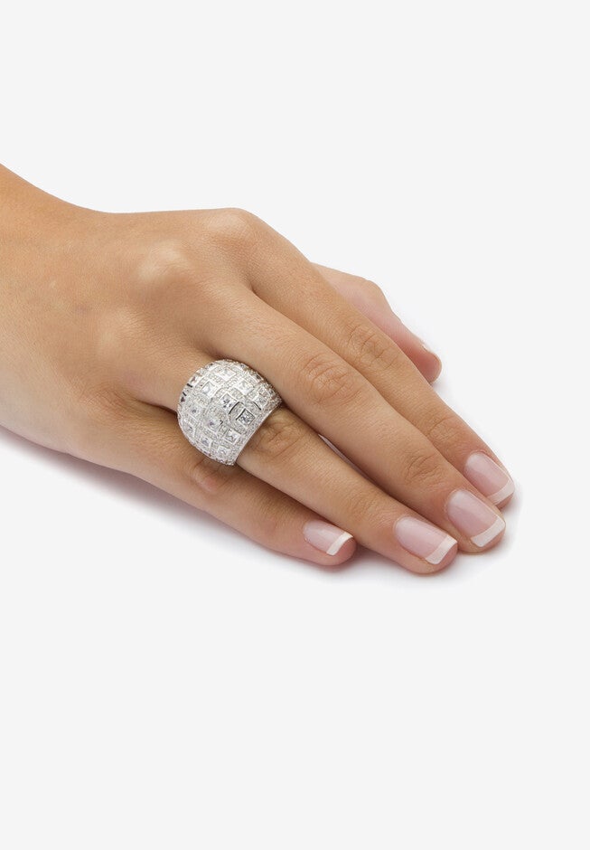 4.12 Tcw Princess-Cut And Round Cubic Zirconia .925 Sterling Silver Dome Ring, , alternate image number null