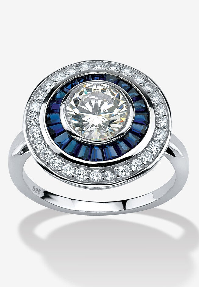 3.46 Tcw Round Cz And Sapphire Circle Ring In Platinum-Plated Sterling Silver, SILVER, hi-res image number null