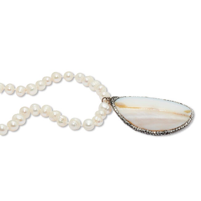 Round Genuine Cultured Freshwater Pearl Silvertone Pendant Necklace 48-inch, WHITE, on-hover image number 1