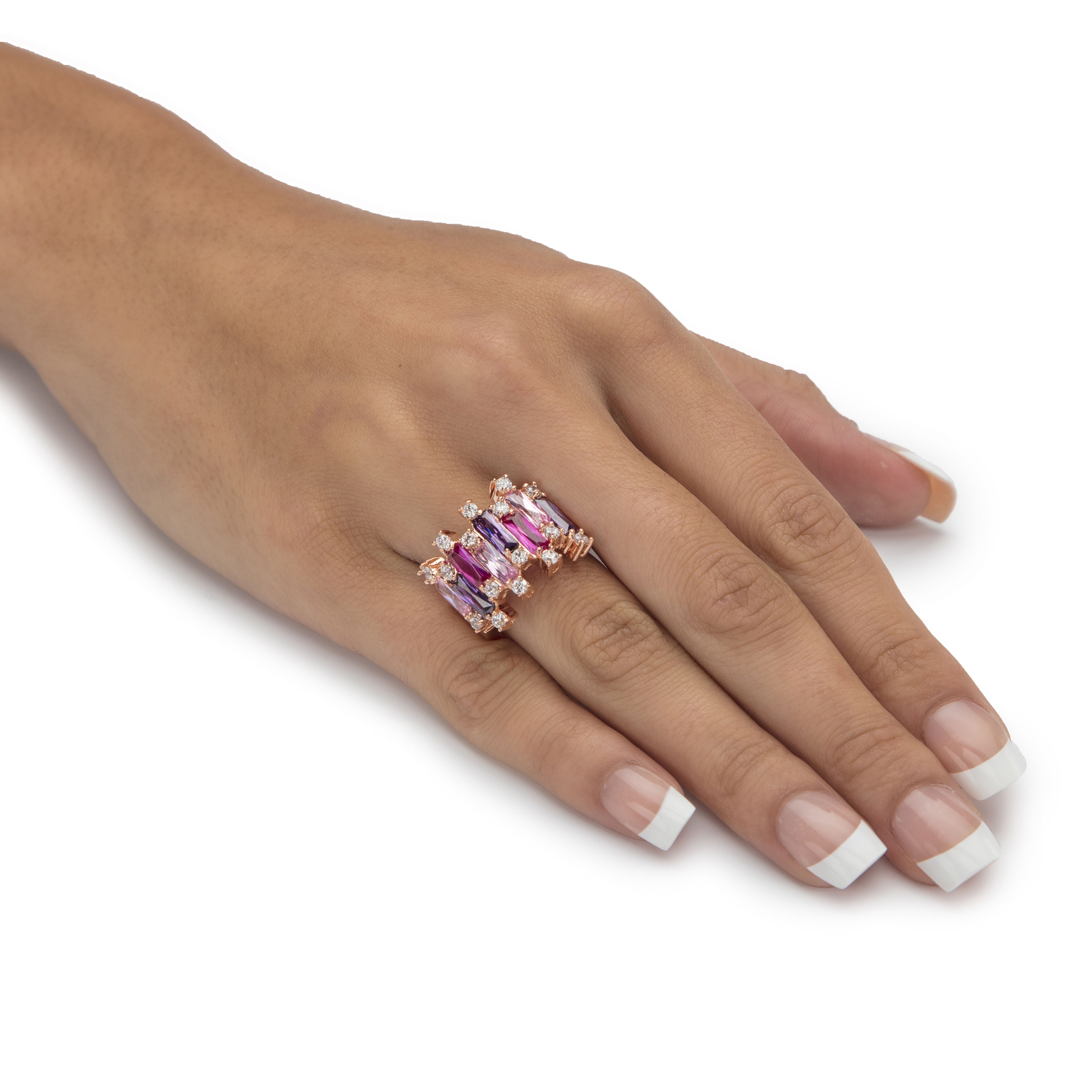 16.88 Cttw. Rose Gold-Plated Pink and Purple Cubic Zirconia Cluster Ring, PINK, alternate image number 2