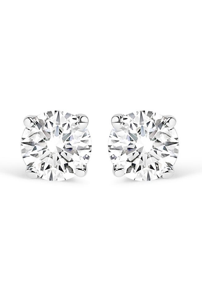 14K White Gold 1/2 Cttw 4-Prong Set Brilliant Round-Cut Solitaire Lab Grown Diamond Push Back Stud Earrings, , on-hover image number 1