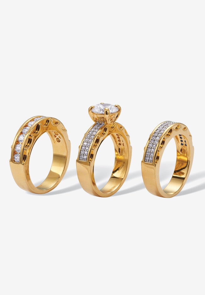 3 Piece 3.38 Tcw Marquise Cubic Zirconia 14K Yellow Gold-Plated Bridal Ring Set, , on-hover image number null