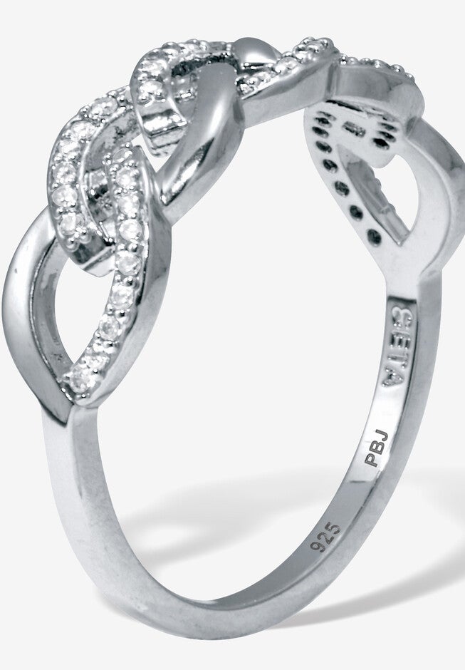 .21 Tcw Round Cubic Zirconia Platinum-Plated Sterling Silver Oval Link Ring Jewelry, , on-hover image number null