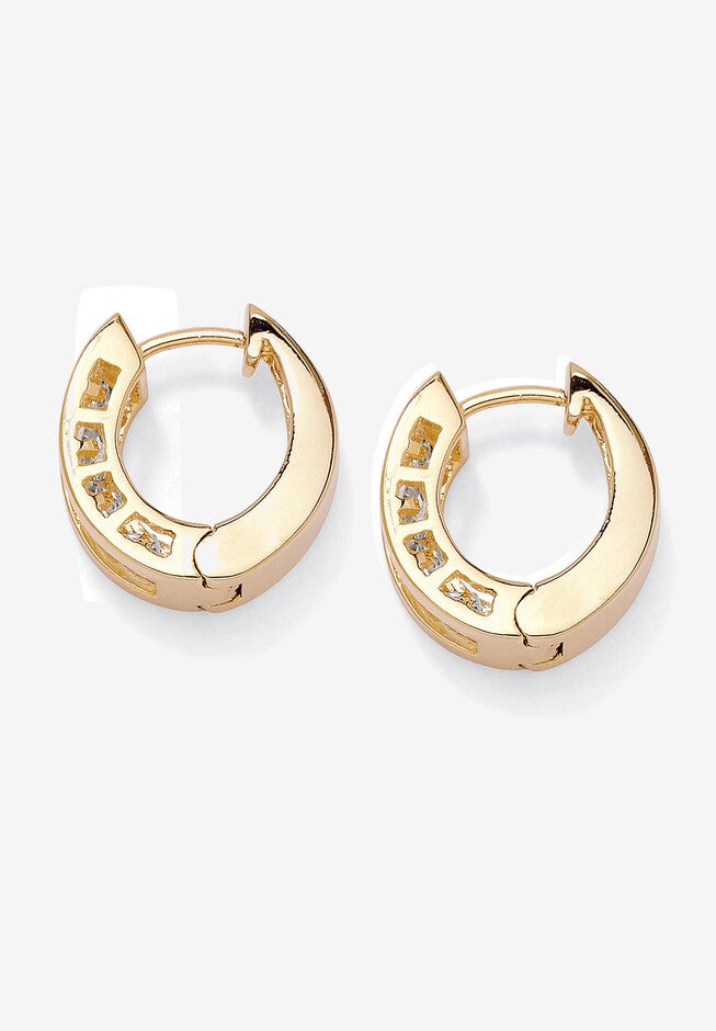 2.96 Tcw Princess-Cut Cubic Zirconia Huggie-Hoop Earrings Gold-Plated, , on-hover image number null