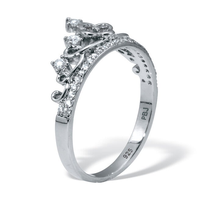 .41 TCW Round Cubic Zirconia Sterling Silver Crown Ring, WHITE, on-hover image number 1