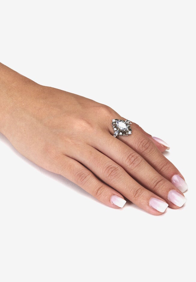 2.72 Tcw Marquise Cut Cubic Zirconia Platinum-Plated Ring, , alternate image number null