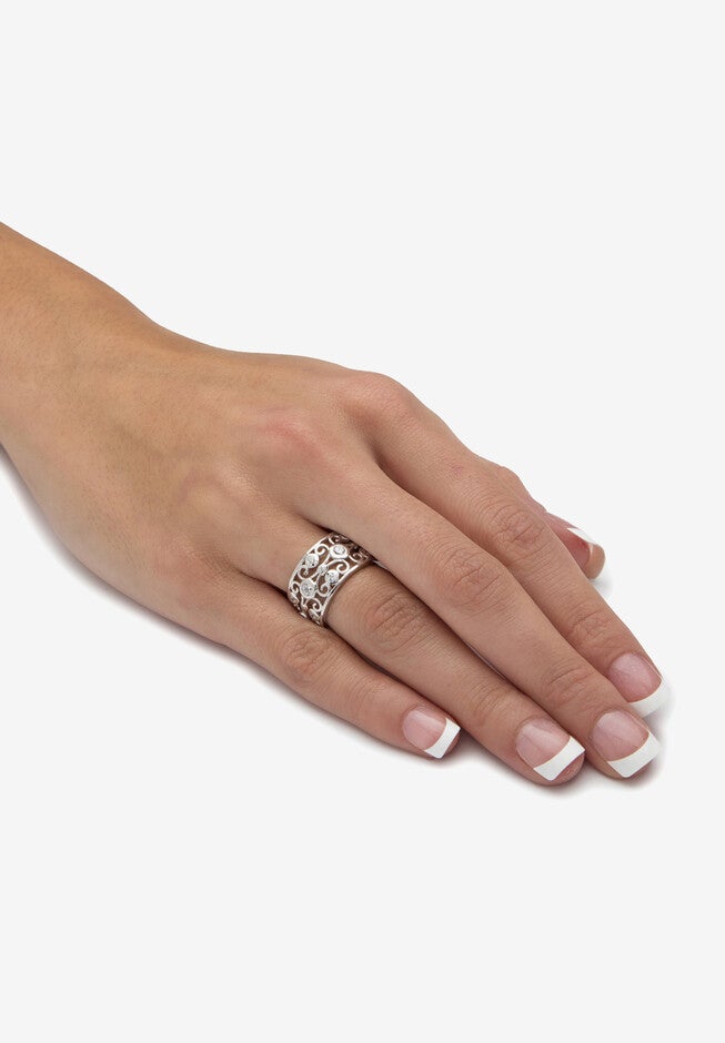 1 Tcw Round Cubic Zirconia .925 Sterling Silver Scroll Eternity Ring, , alternate image number null