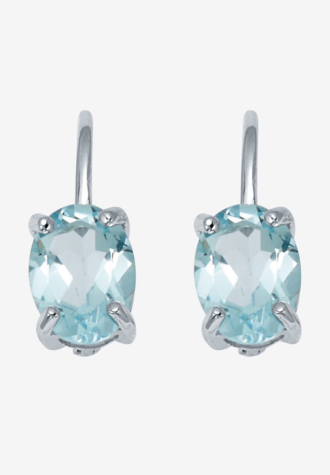 3.20 Tcw Oval Cut Genuine Blue Topaz Sterling Silver Earrings, BLUE, hi-res image number null