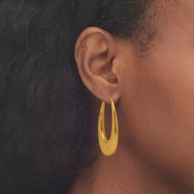 Polished Oval Puffed Hoop Earrings 18K Gold Plated .925 Sterling Silver, GOLD, alternate image number 3