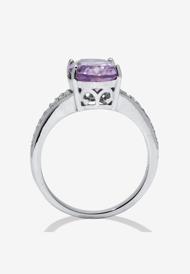 3.40 Tcw Oval Genuine Purple Amethyst And Cubic Zirconia Sterling Silver Ring, , alternate image number null