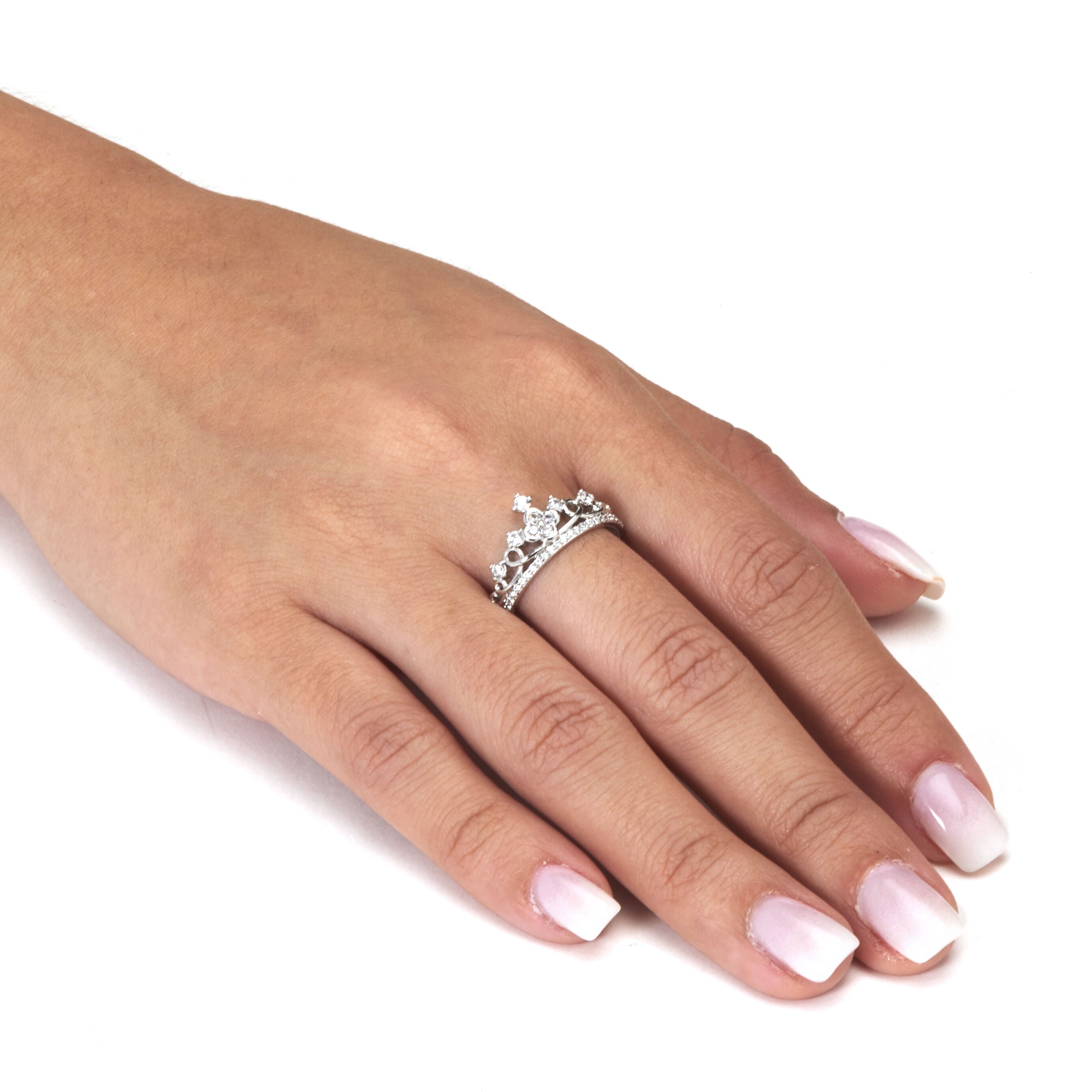.41 TCW Round Cubic Zirconia Sterling Silver Crown Ring, WHITE, alternate image number 2