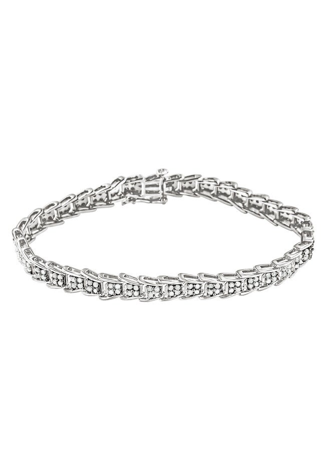 Sterling Silver Diamond Chevron Link Tennis Bracelet, , alternate image number null
