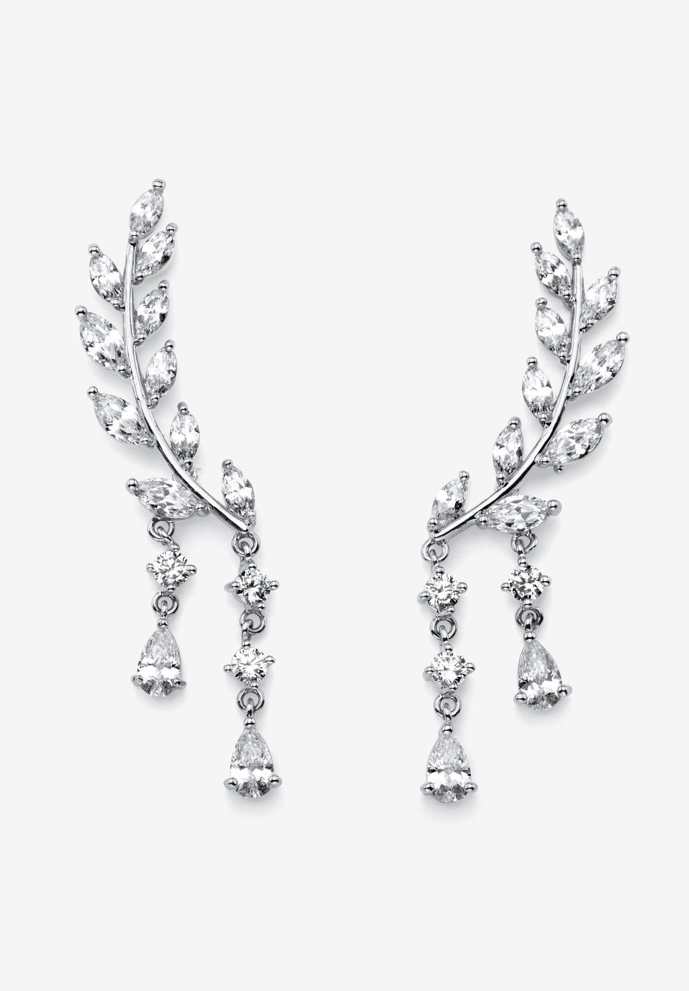Silvertone Marquise Cut Ear Climber Drop Earrings Cubic Zirconia, SILVER, hi-res image number 0
