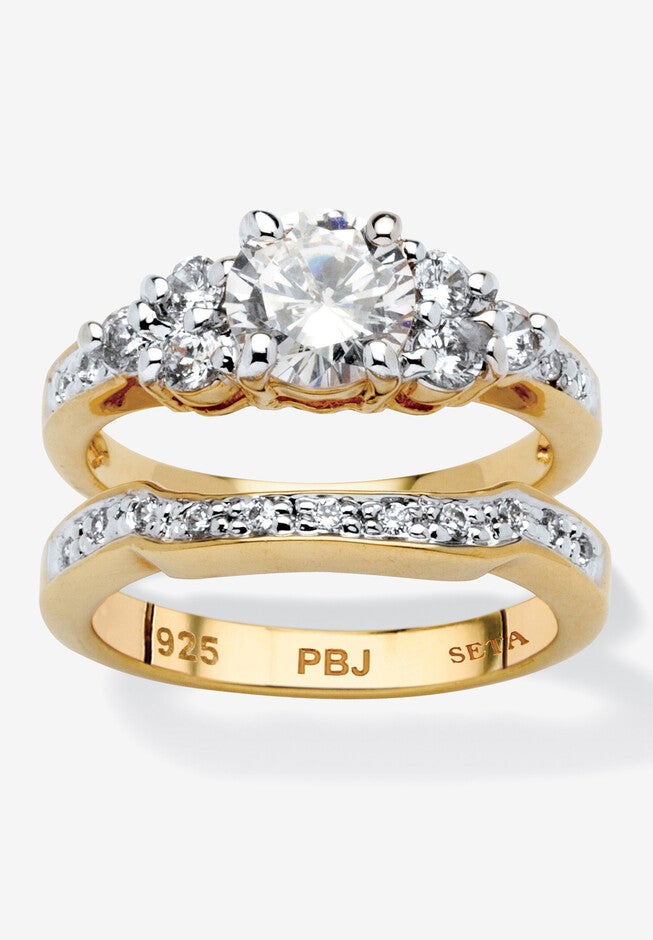 2 Piece 2.01 Tcw Round Cubic Zirconia Bridal Ring Set In 18K Gold-Plated, GOLD, hi-res image number null