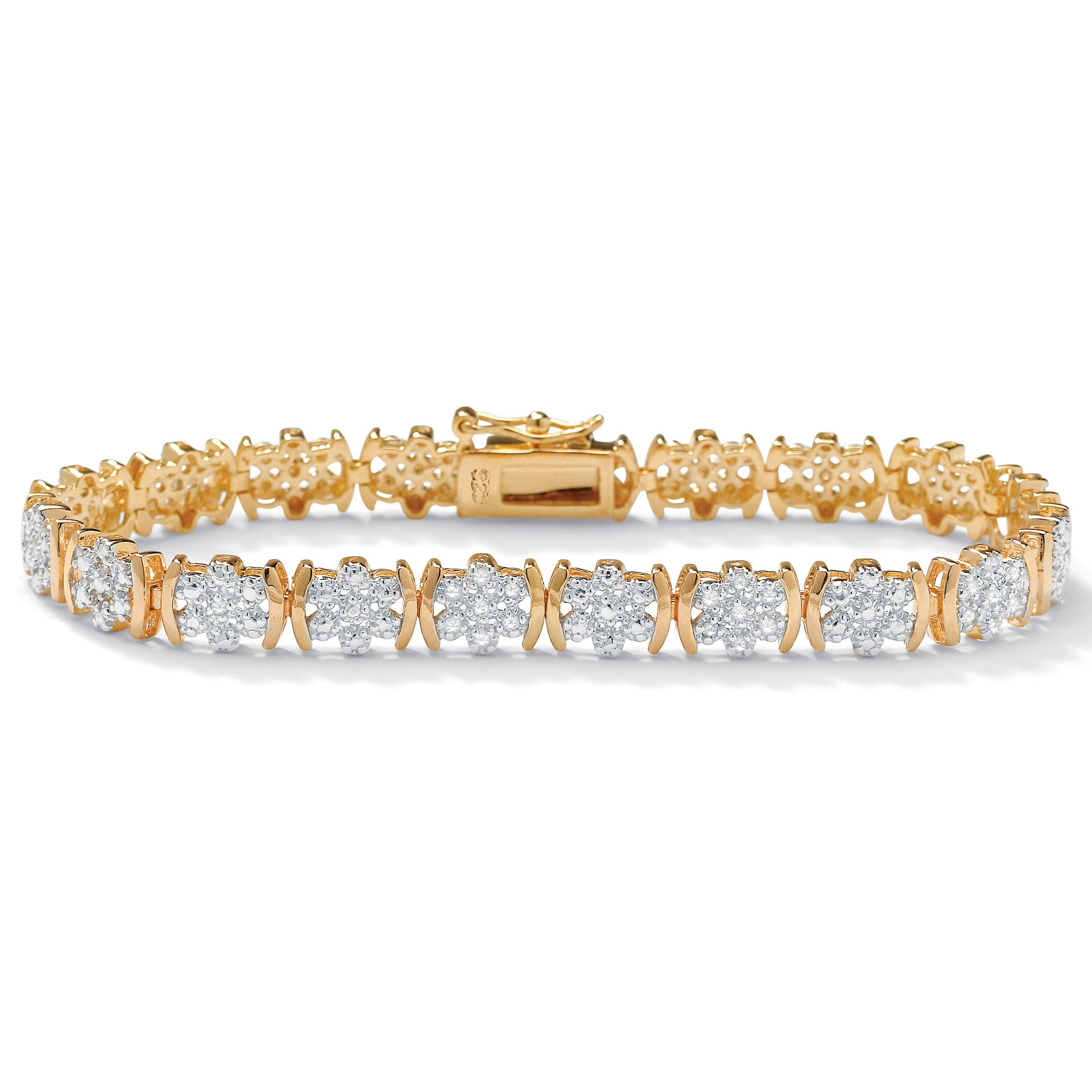 1/4 TCW Diamond Flower Tennis Bracelet in 14k Gold-plated Sterling Silver, WHITE, hi-res image number 0