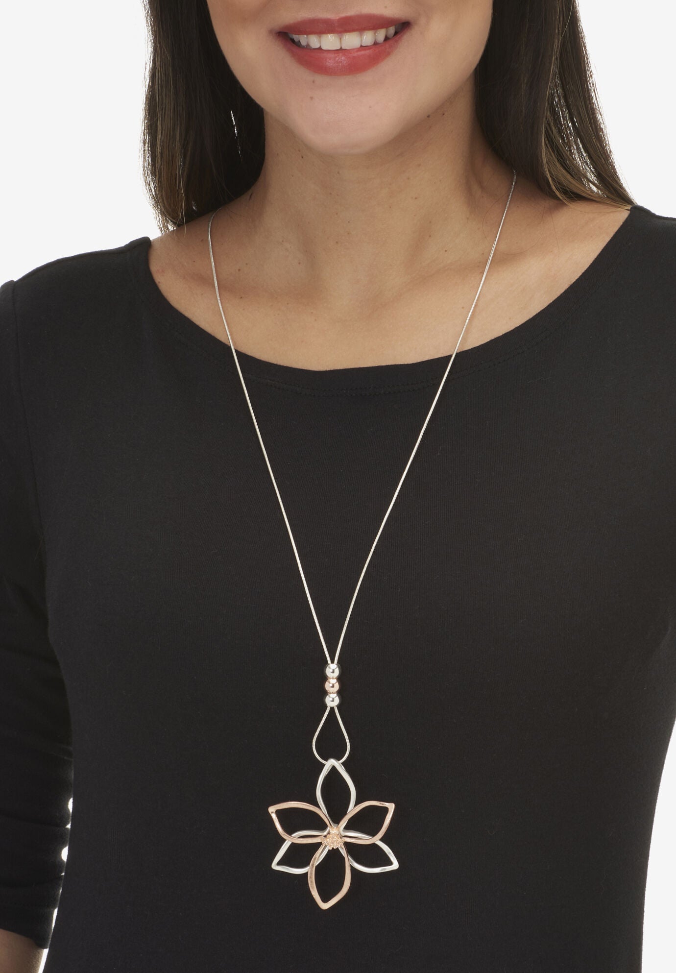 14K Rose-Plated Flower Drop Earring And Necklace Set 36-Inch, , alternate image number 2