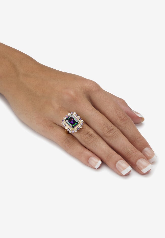 8.40 Tcw Mystic Cubic Zirconia Gold-Plated Halo Cocktail Ring, , alternate image number null