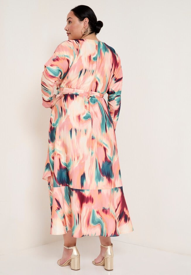 Ruffled Dolman Sleeve Maxi Dress, GEO TEXTURE, on-hover image number null