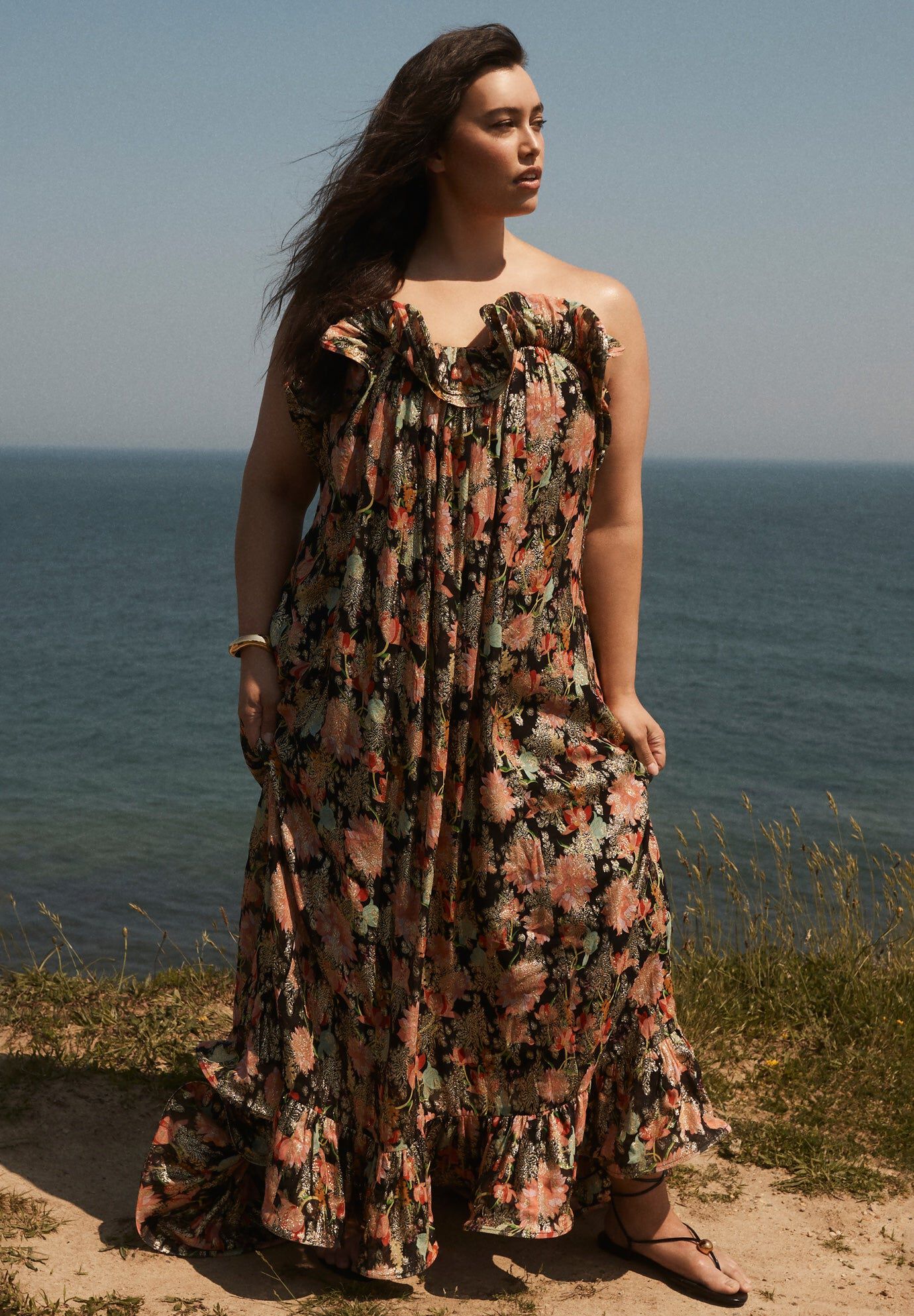 Ruffled Metallic Maxi Dress