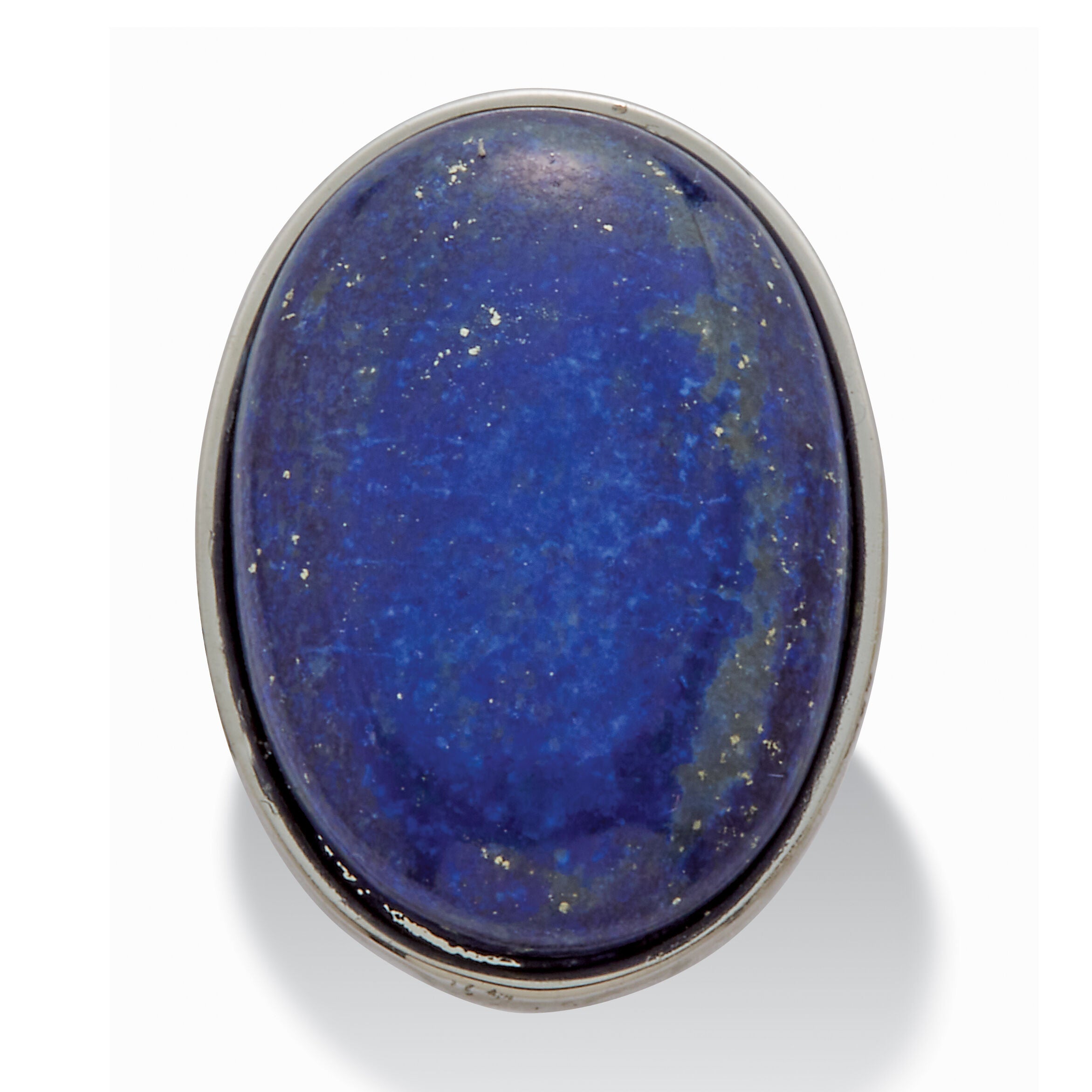 Oval Genuine Blue Lapis Platinum-Plated Ring, BLUE, hi-res image number 0