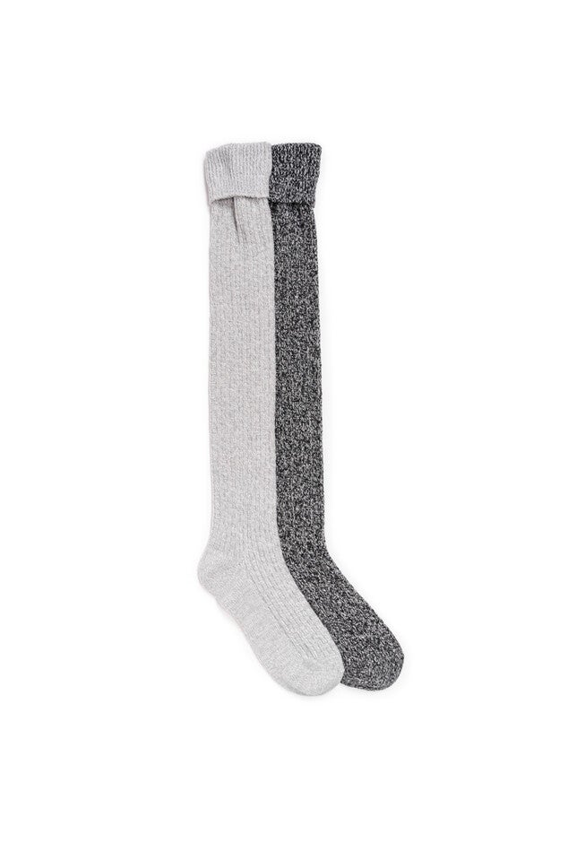 2 Pair Pack Marl Over The Knee Socks, EBONY GREY, hi-res image number null