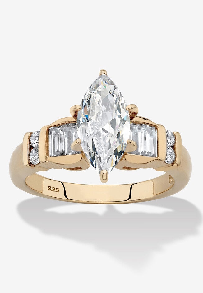 2.69 Cttw 14K Gold-Plated Silver Marquise-Cut Cubic Zirconia Engagement Ring, GOLD, hi-res image number null