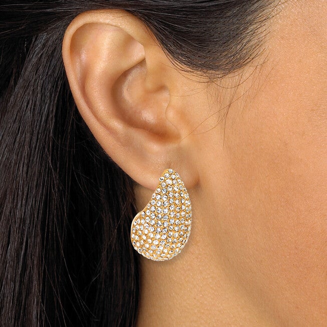 Round Crystal Yellow Gold Ion-Plated Stainless Steel Drop Earrings, WHITE, alternate image number null
