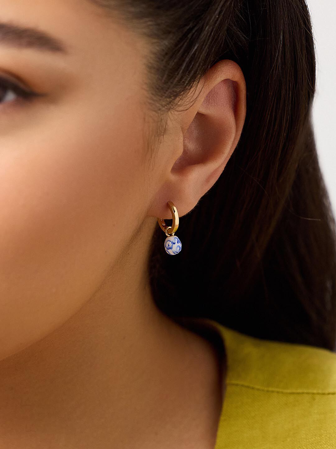 Gold Drop Earrings - Lainey Marble Blue, GOLD, alternate image number 2