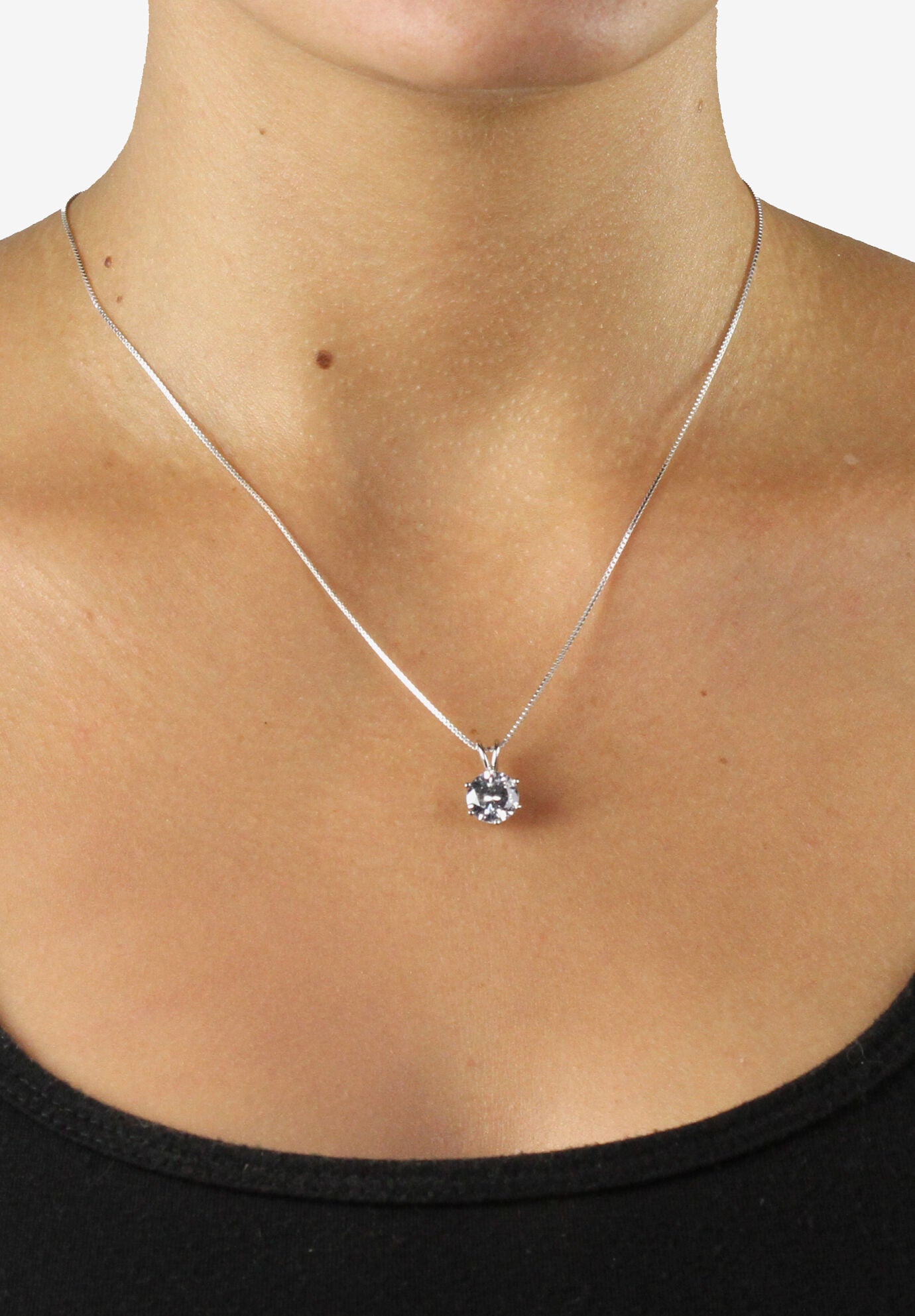 Platinum over Sterling Silver Solitaire Pendant Cubic Zirconia 18 inches, , alternate image number 2