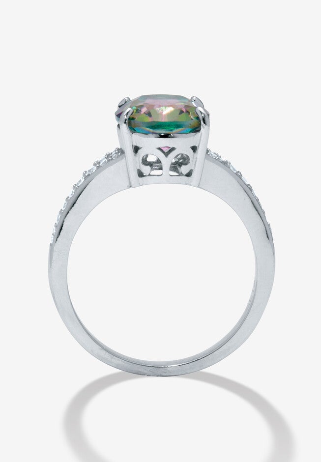 4.70 Tcw Oval Cut Genuine Mystic Fire Topaz And Cz Sterling Silver Ring, , alternate image number 3