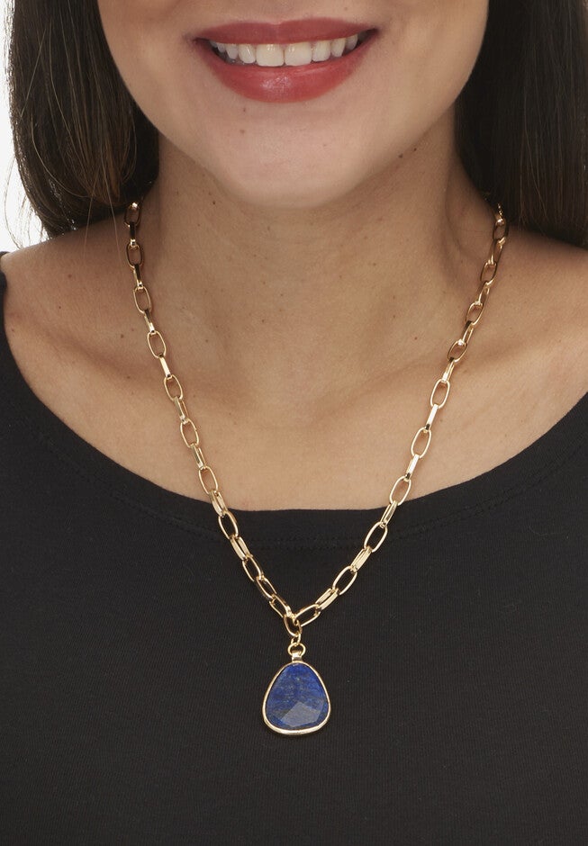 Genuine Blue Sodalite Goldtone Drop Necklace 20 Inch, , alternate image number null