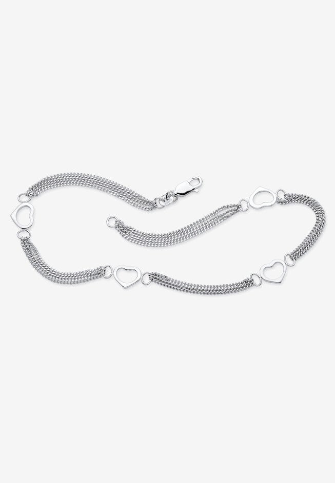Sterling Silver Multi Heart Ankle Bracelet (7.5Mm), 10 Inches Jewelry, WHITE, hi-res image number 0