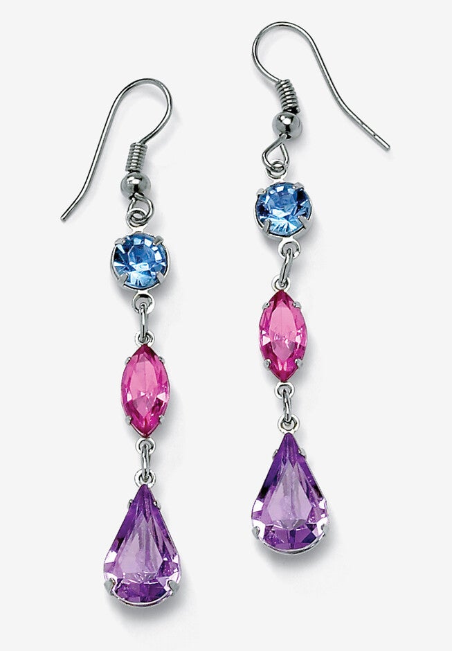 Multicolor Crystal Bib Necklace And Earrings 2-Piece Set In Antiqued Silvertone, , alternate image number null