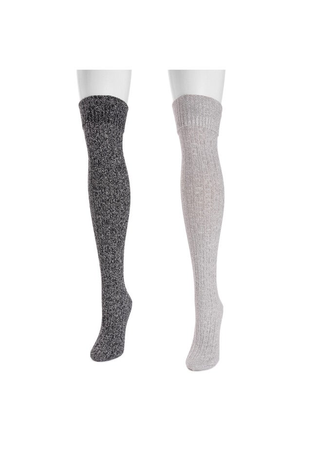 2 Pair Pack Marl Over The Knee Socks, , on-hover image number null