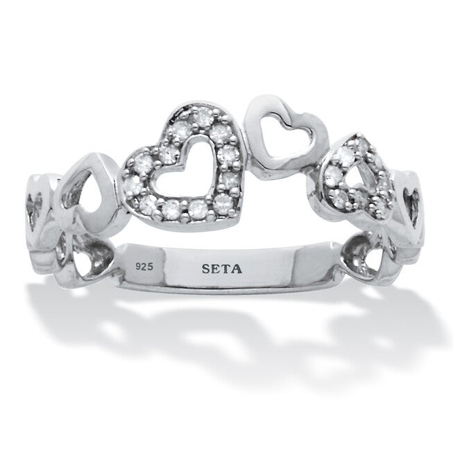 .09 TCW Diamond Sterling Silver Interchanging Dancing Hearts Ring, WHITE, hi-res image number null