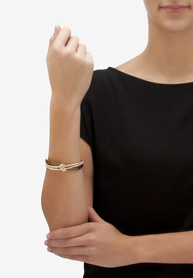 Black & White Crystal Bangle Bracelet Gold-Plated, , alternate image number null