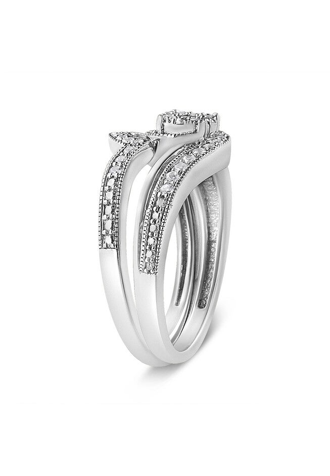 Silver 1/3Ct Cttw Multi-Diamond Bypass Vintage-Style Bridal Set, , alternate image number null