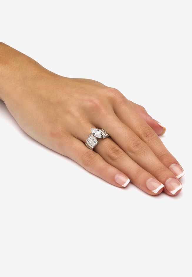 Platinum over Silver Marquise Cut Engagement Ring, , alternate image number 2