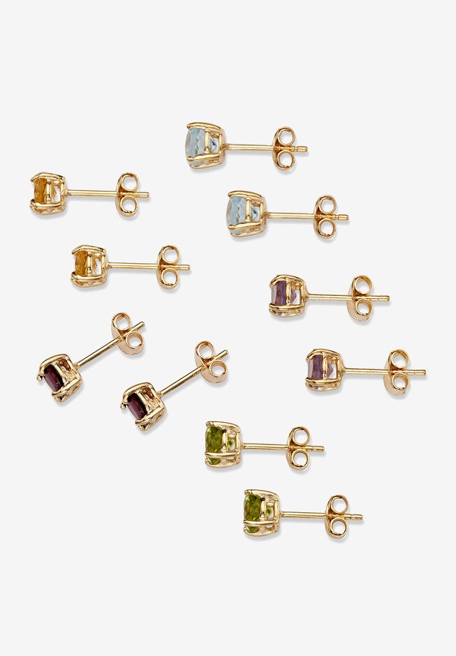 4.92 Tcw 5-Pair Set Of Genuine Gemstone Earrings 18K Gold-Plated Sterling Silver, , on-hover image number null