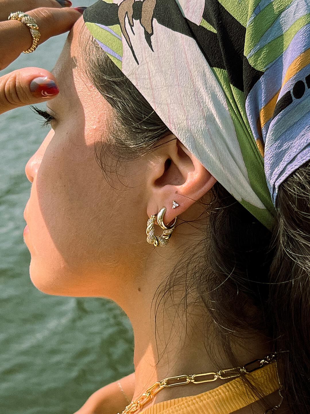 Giulia Bold Huggie Hoops, GOLD, alternate image number 3