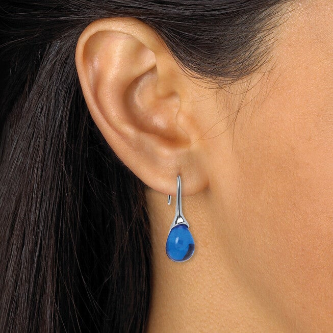 Pear Shaped Colorful Crystal Silvertone Drop Earrings, 3-Pair Set, BLUE, alternate image number null