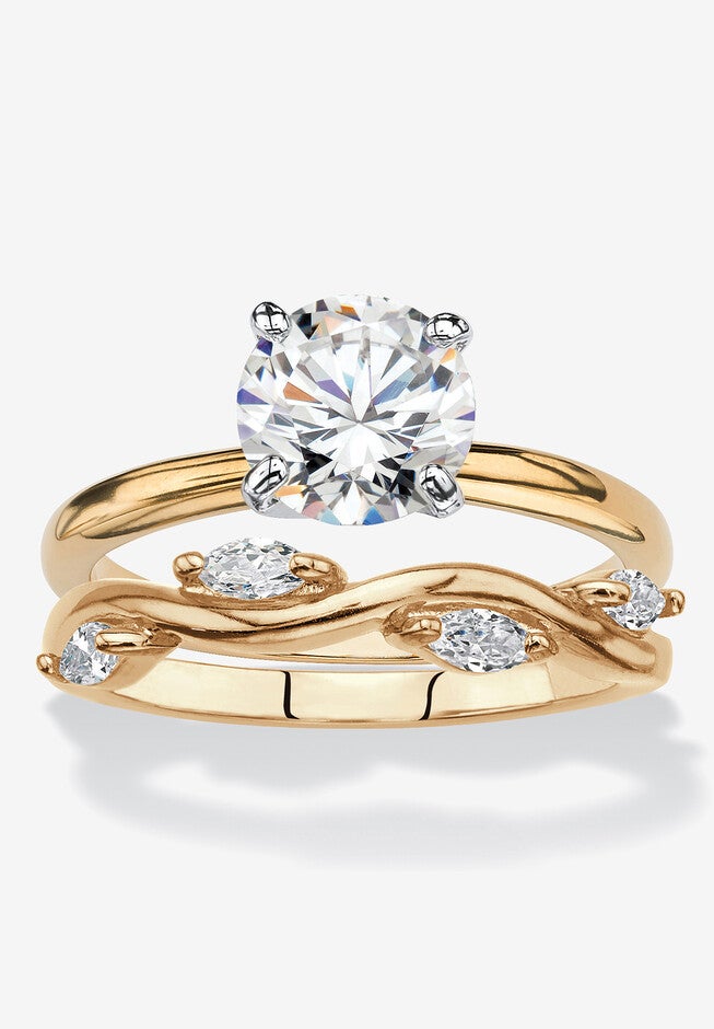 2.40 Cttw. 2-Piece Yellow Gold-Plated Round Cubic Zirconia Wedding Ring Set, GOLD, hi-res image number null