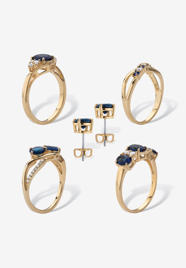9.42 Cttw Gold-Plated Simulated Blue Sapphire And Cz Earrings And Ring Set, , on-hover image number null