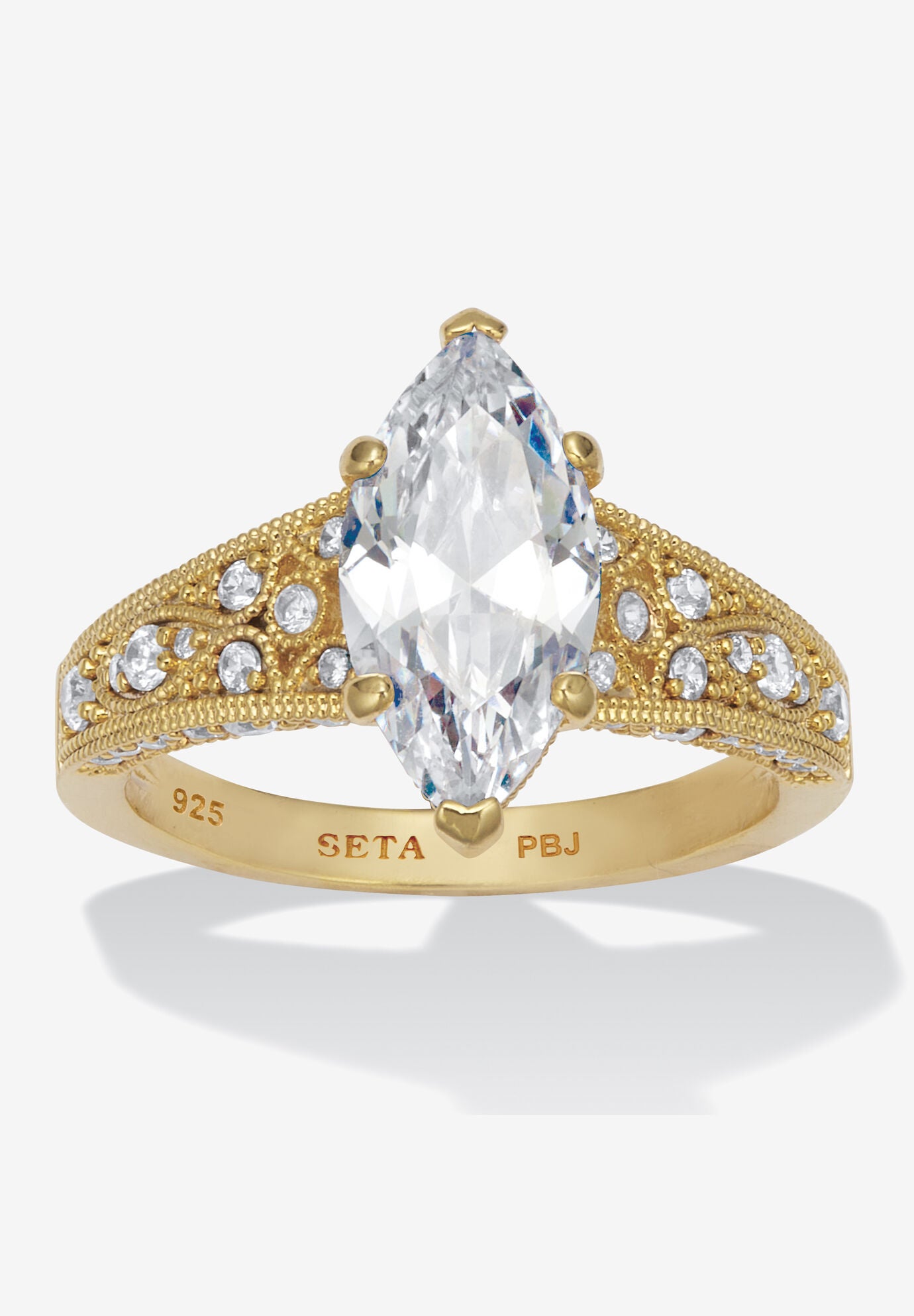 3.23 Tcw Marquise Cubic Zirconia Gold-Plated Sterling Silver Engagement Ring, GOLD, hi-res image number 0