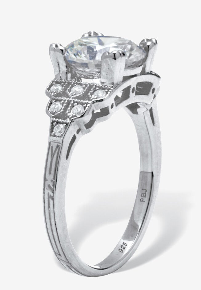 3.12 Tcw Round Cubic Zirconia Platinum-Plated Sterling Silver Engagement Ring, , on-hover image number null