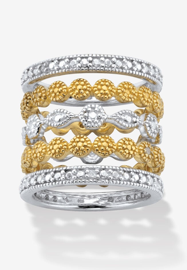 1/6 Cttw.Round Diamond Silver & Gold Plated Stackable Eternity Ring Set, GOLD, hi-res image number null