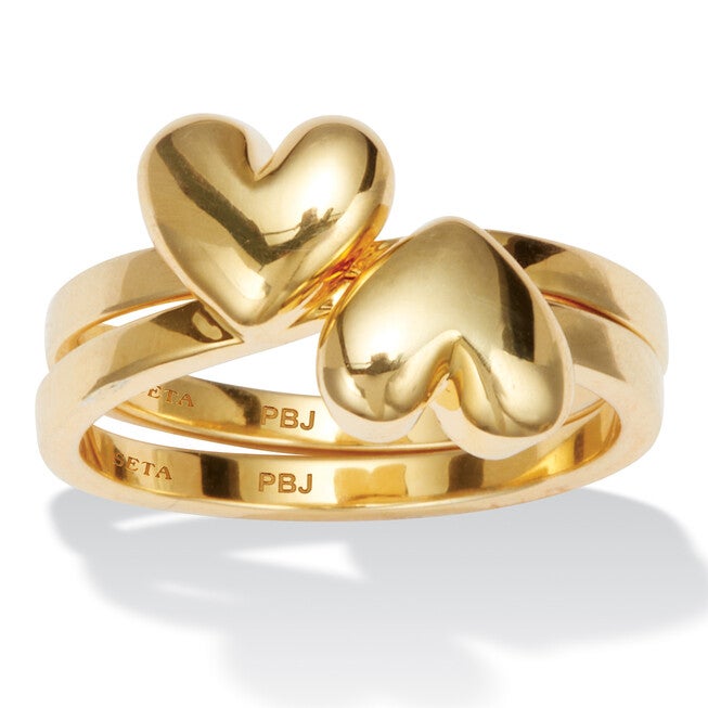 14k Yellow Gold-plated Double Heart Ring, GOLD, hi-res image number null
