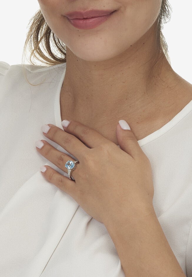 4.70 Tcw Oval Cut Genuine Blue Topaz And Cubic Zirconia Sterling Silver Ring, , alternate image number null