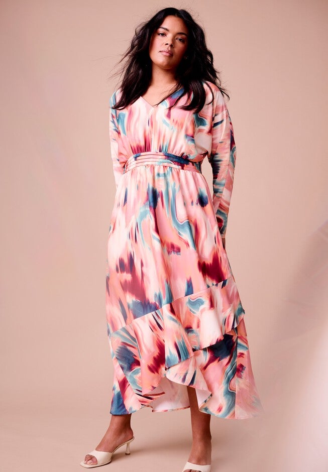 Ruffled Dolman Sleeve Maxi Dress, GEO TEXTURE, hi-res image number null